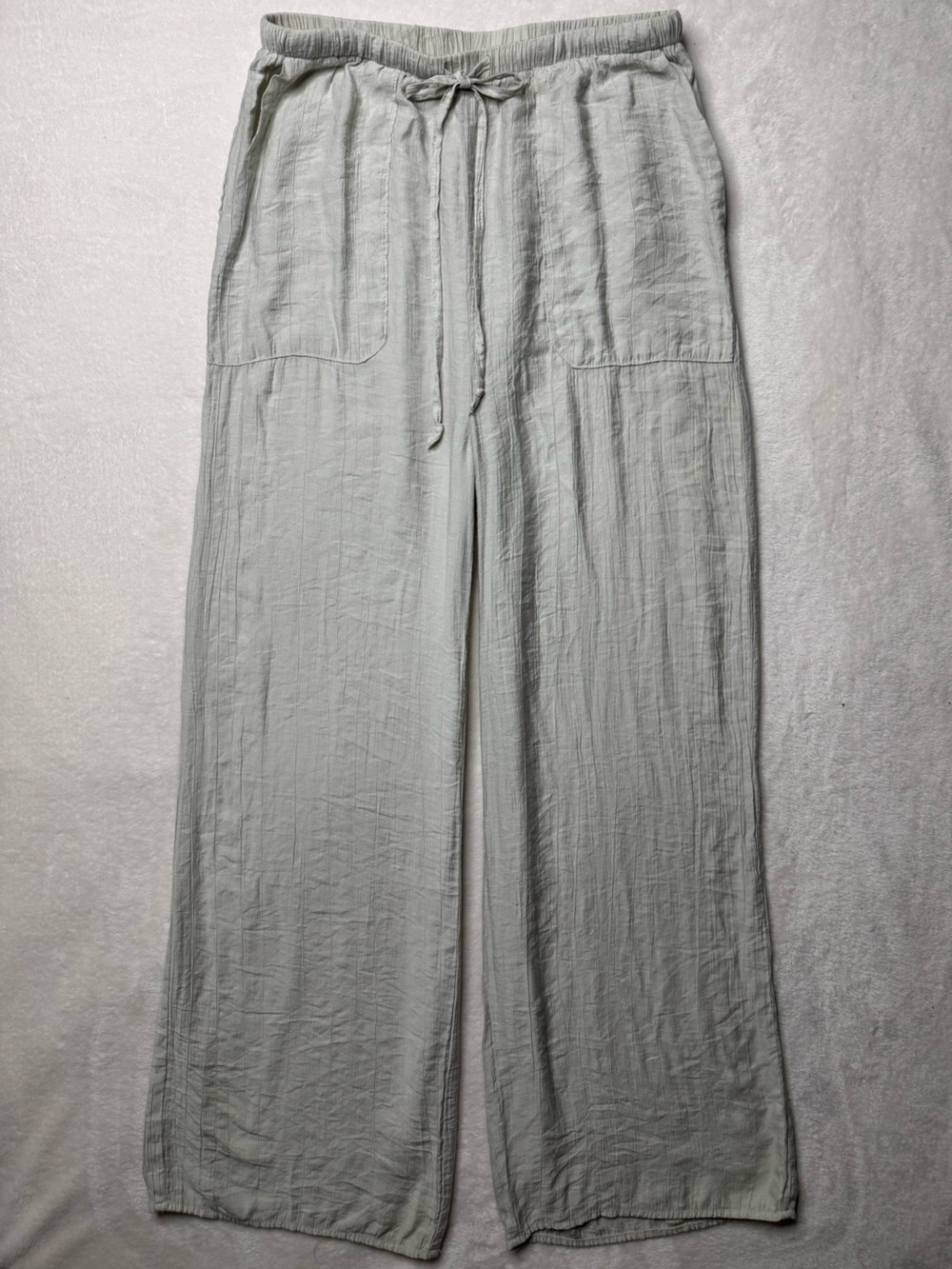 Miou Muse Sage Green Gauze Wide-Leg Drawstring Lounge Pants 100% Cotton S